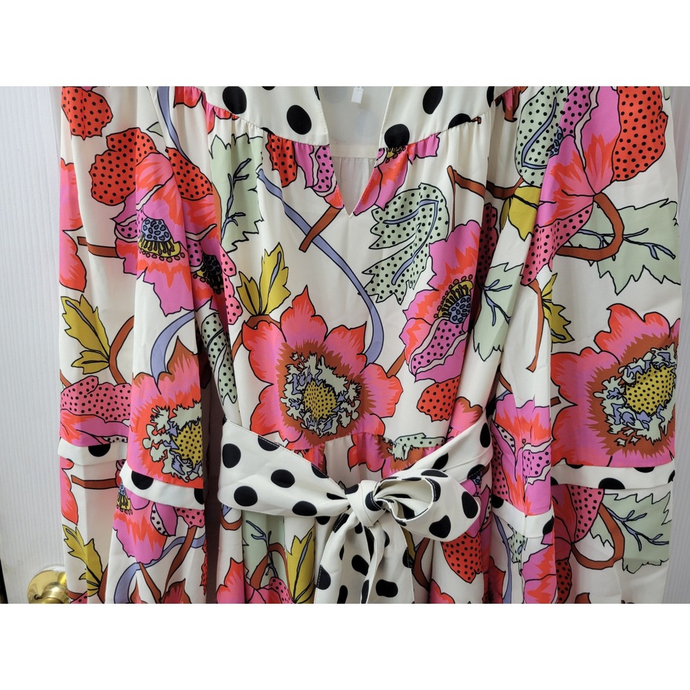 Crosby by Mollie Burch Floral Polka Dot Maxi Dress Long Sleeve Belted Small - Picture 9 of 16